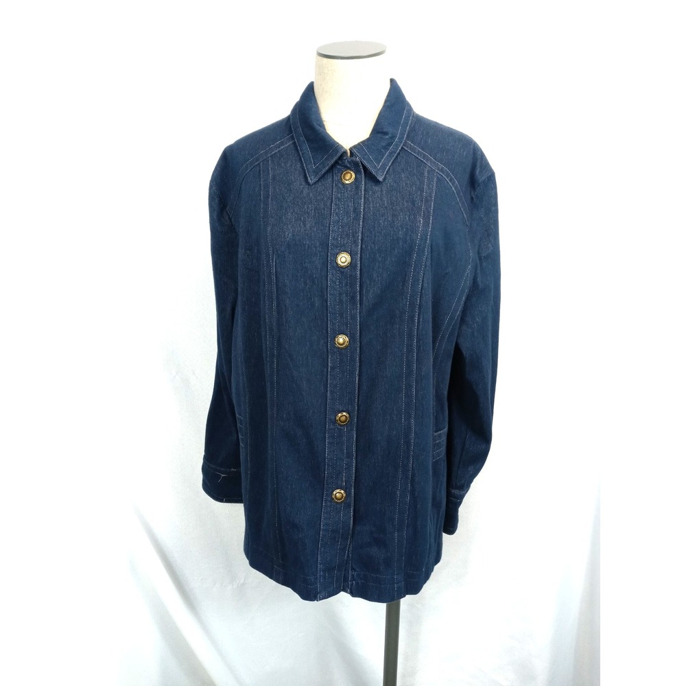 Y2K Denim Jacket Womens XL Shacket‎ Chore Coat 90s Dark Wash Links